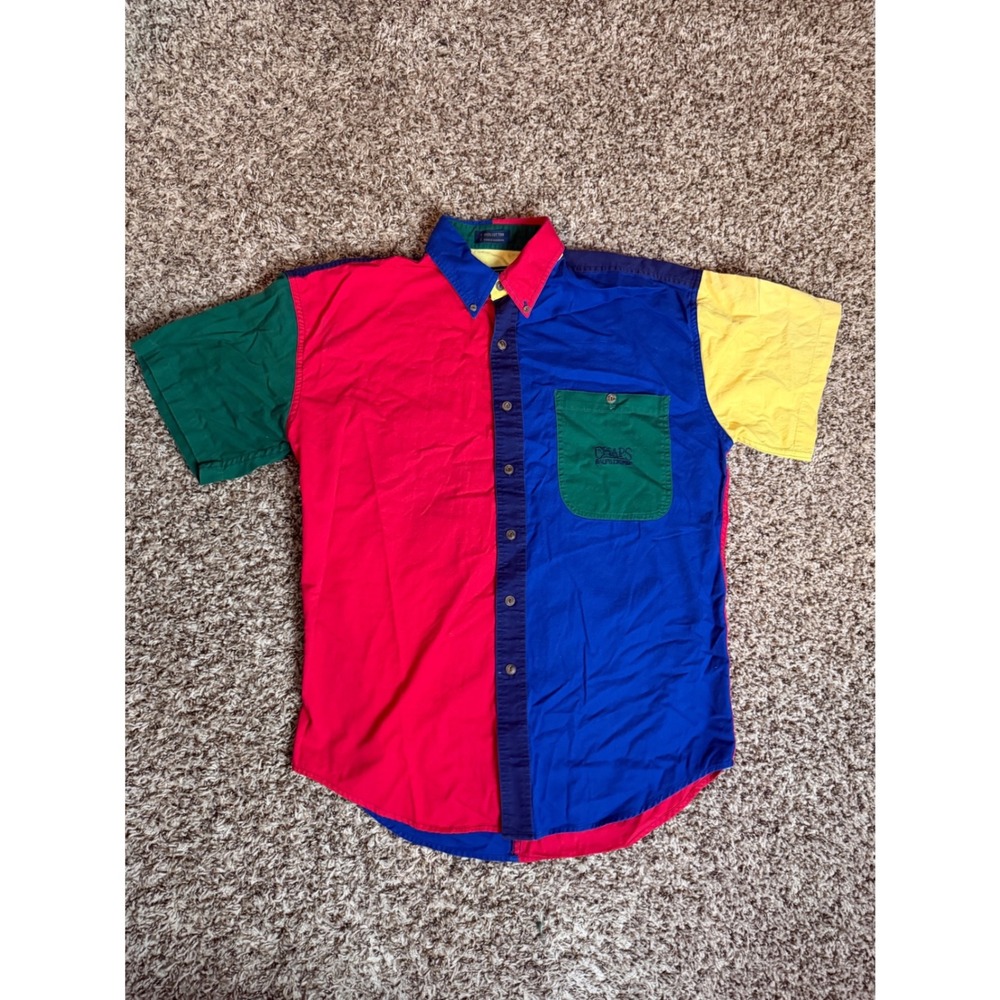 Vintage Chaps Ralph Lauren Colorblock Shirt Mens Medium Short Sleeve Cotton 90s